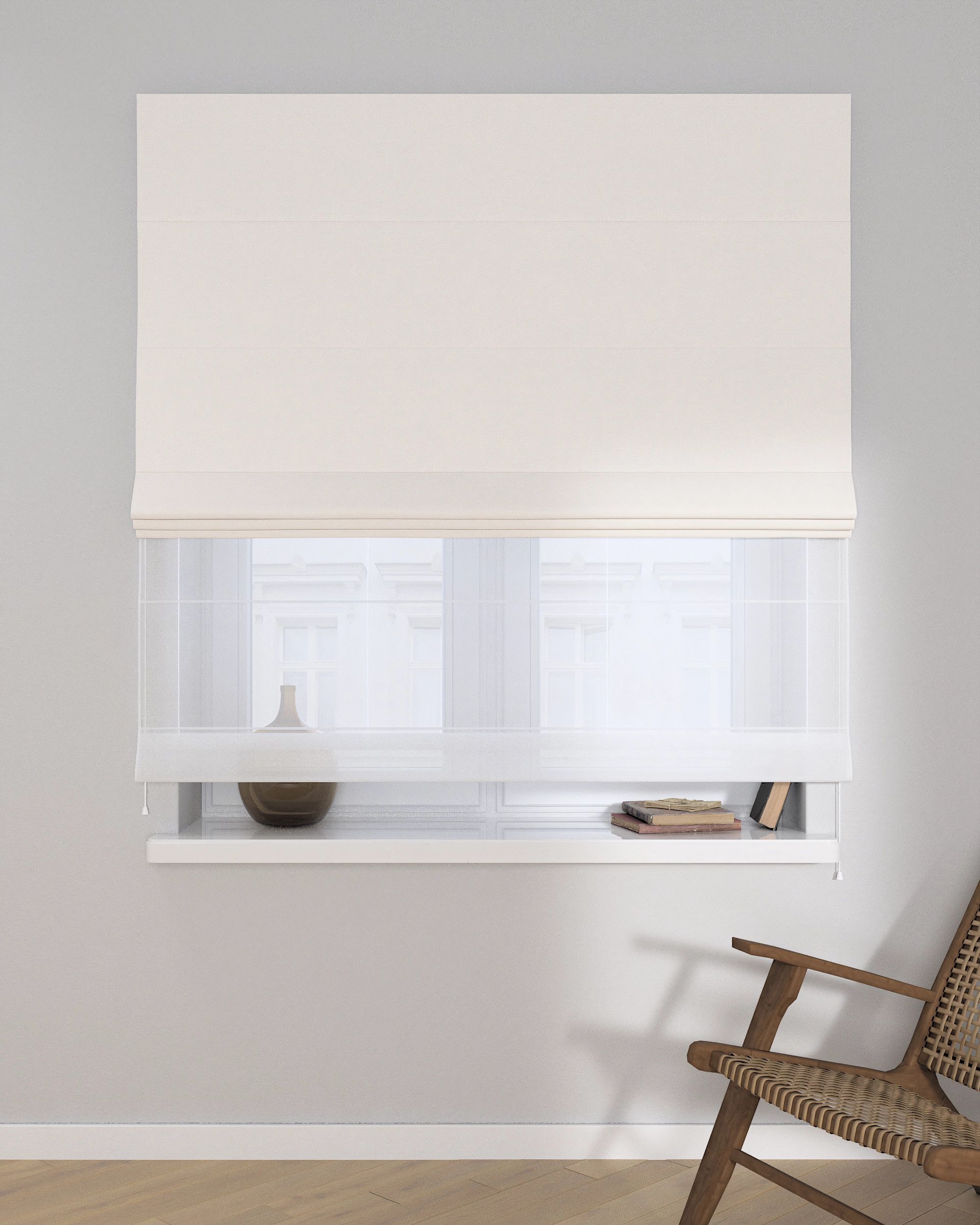 Store romain Duo couleur blanc tissu tresse, black-out (hover)