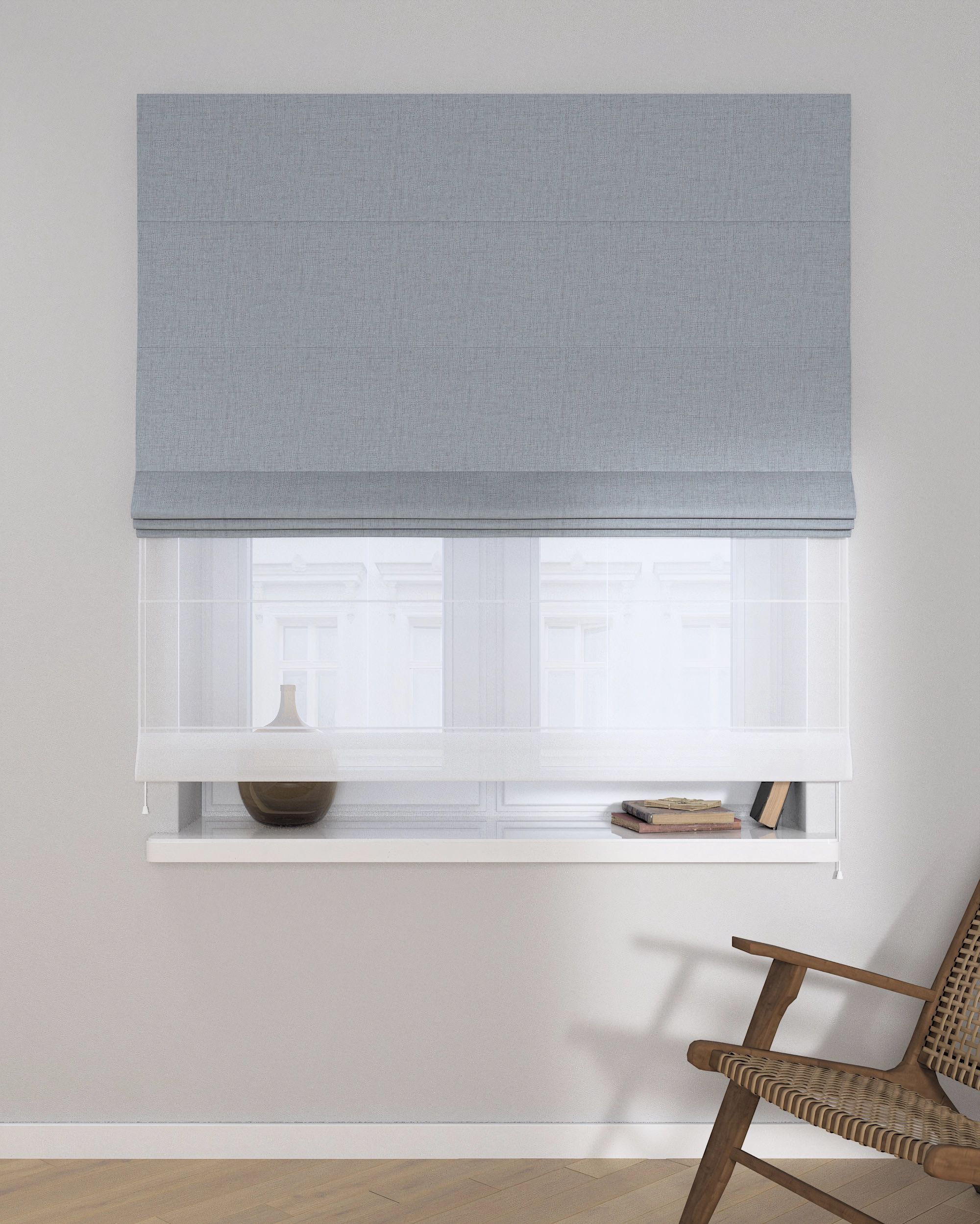 Store romain Duo couleur bleu tissu tresse, black-out (hover)