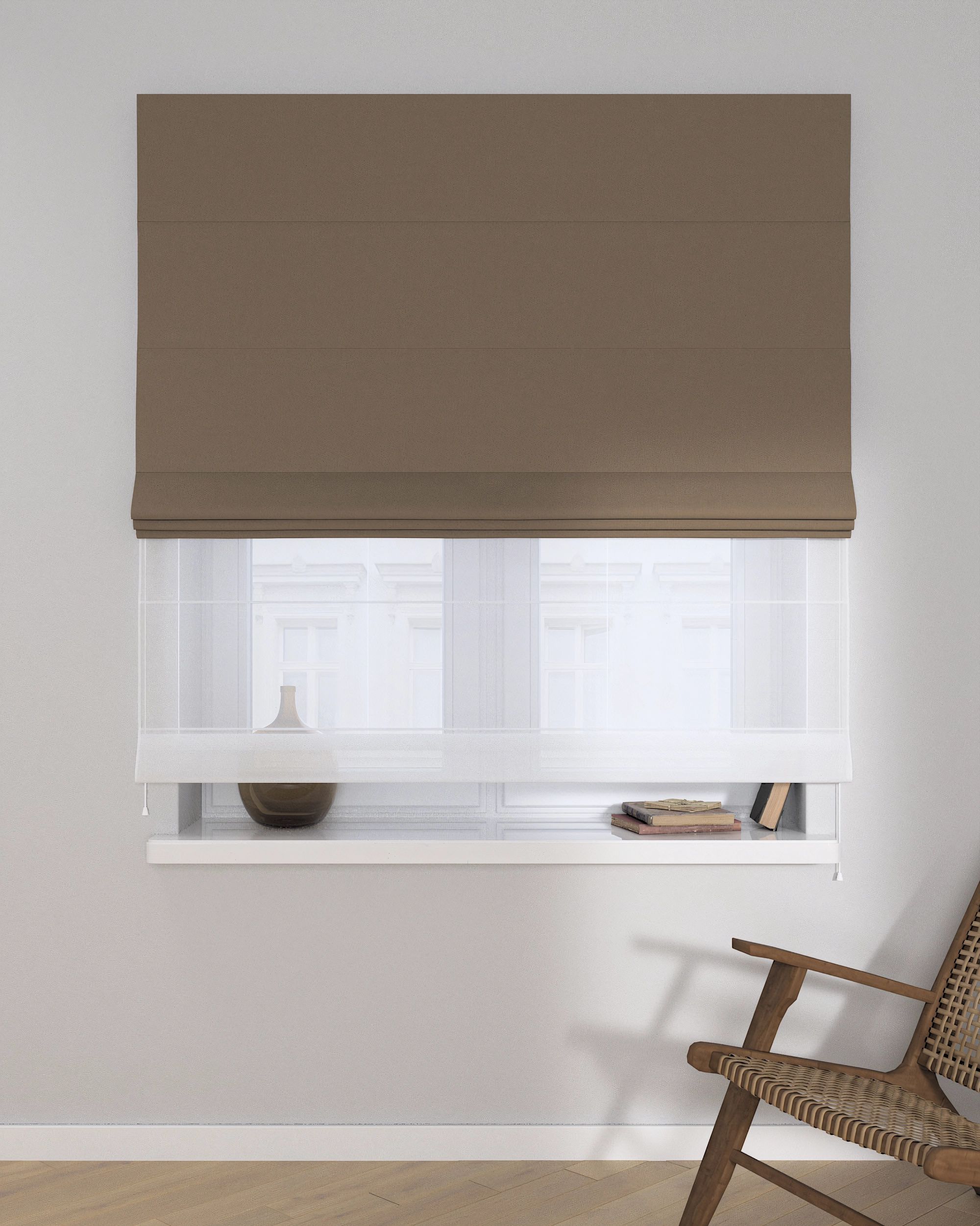 Store romain Duo couleur marron tissu tresse, black-out (hover)