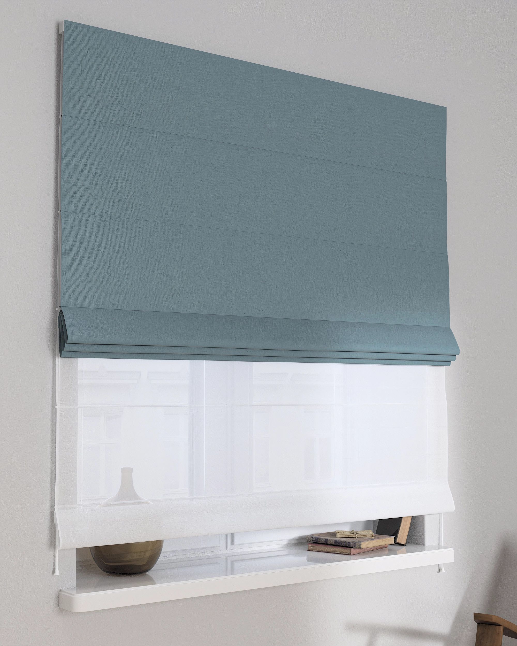 Store romain Duo couleur bleu tissu tresse, black-out
