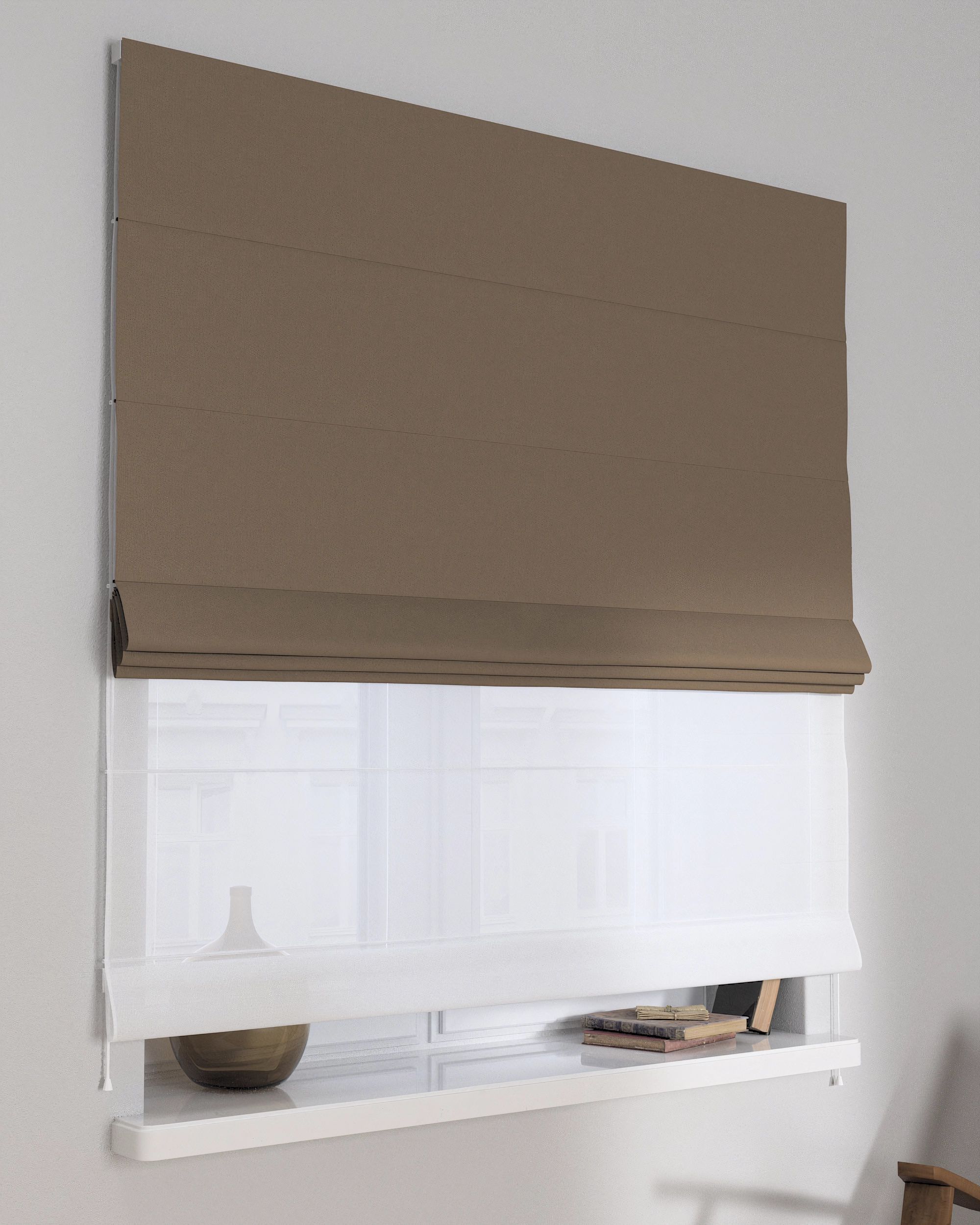 Store romain Duo couleur marron tissu tresse, black-out