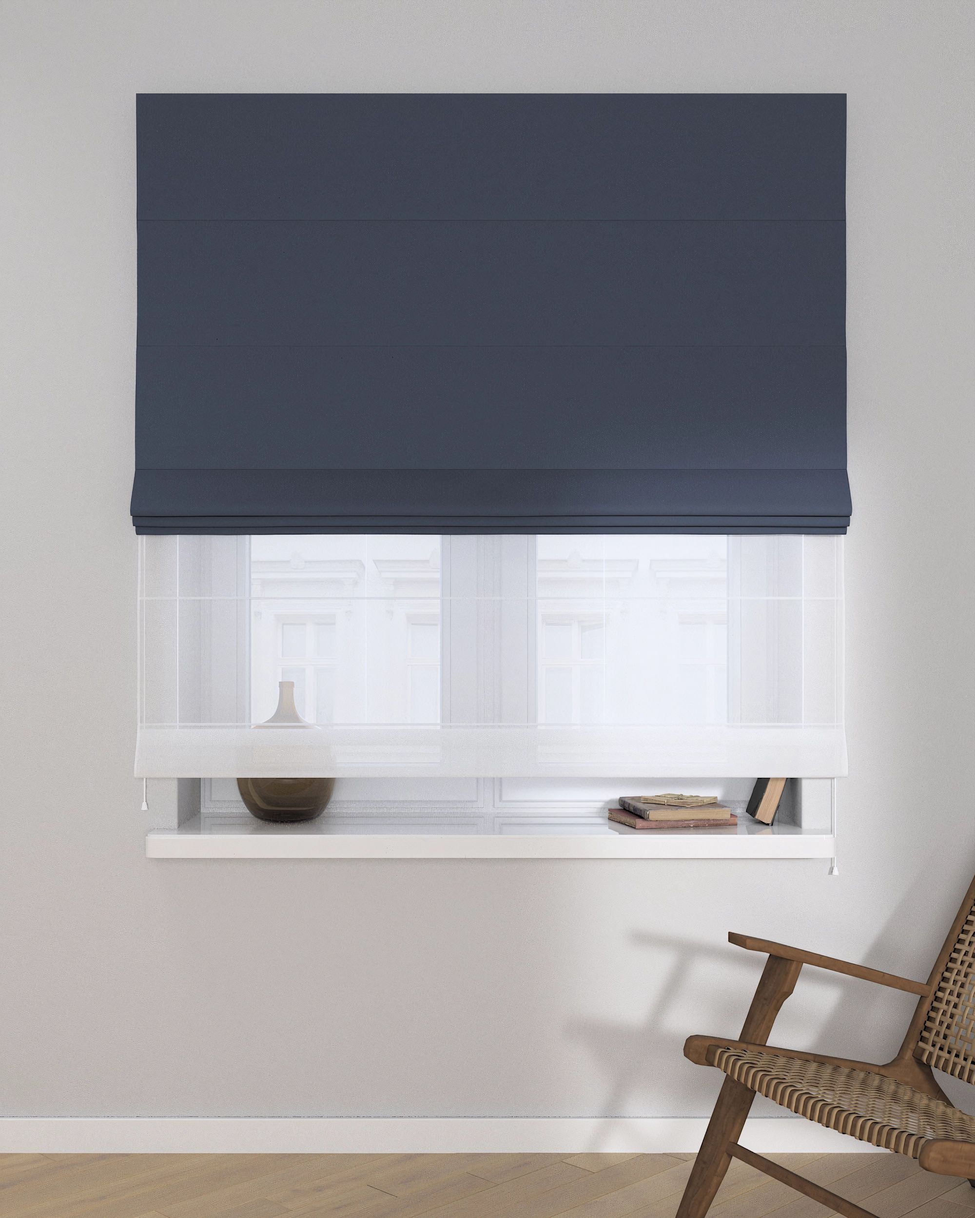 Store romain Duo couleur bleu marine tissu black-out (hover)