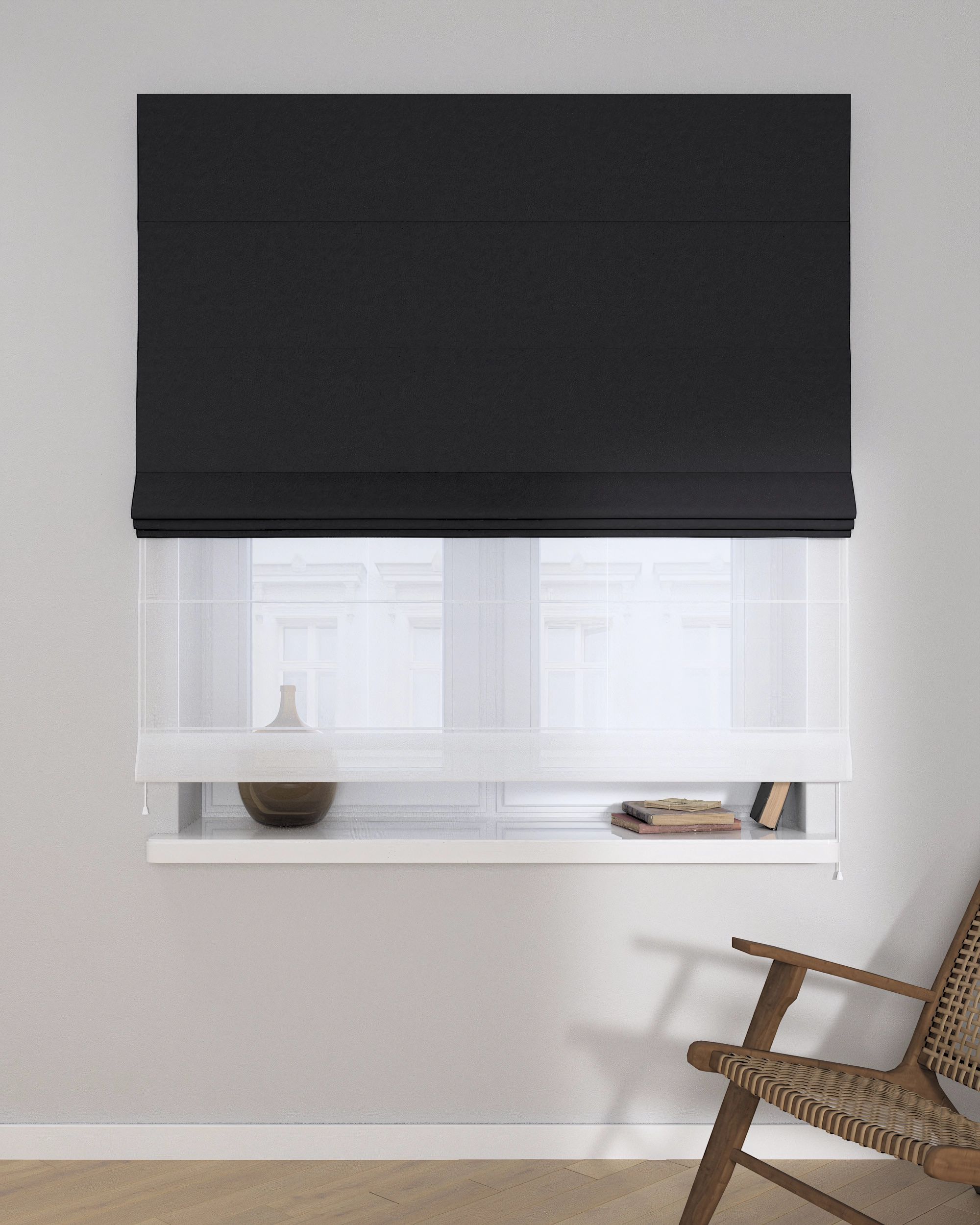 Store romain Duo couleur noir tissu black-out (hover)
