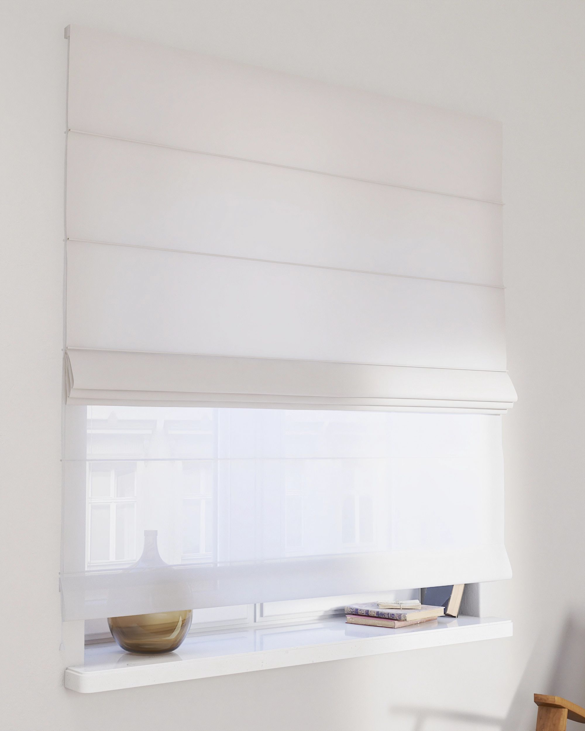 Store romain Duo couleur blanc tissu semi-transparent, tresse
