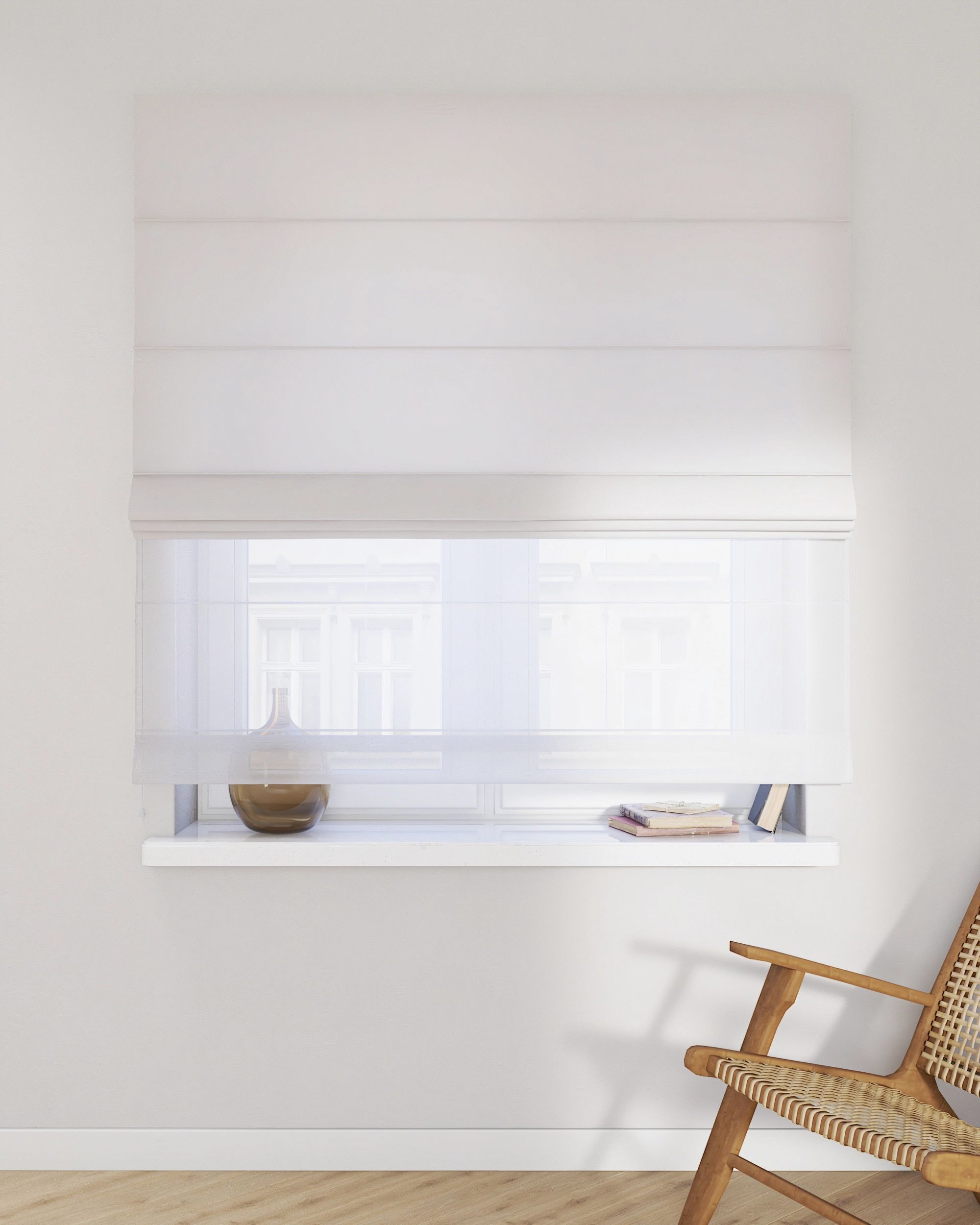 Store romain Duo couleur blanc tissu semi-transparent, tresse (hover)