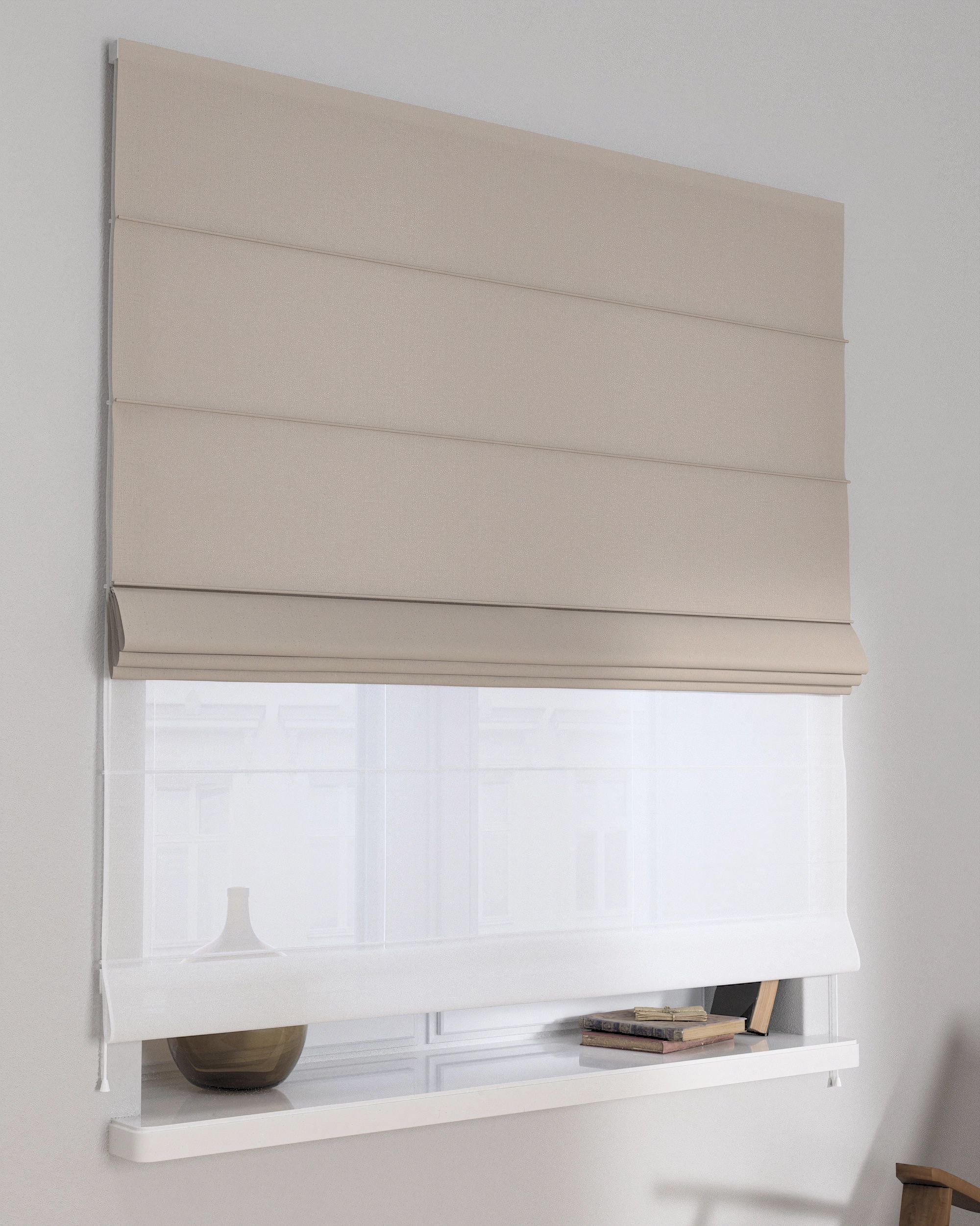 Store romain Duo couleur beige tissu semi-transparent, tresse (hover)