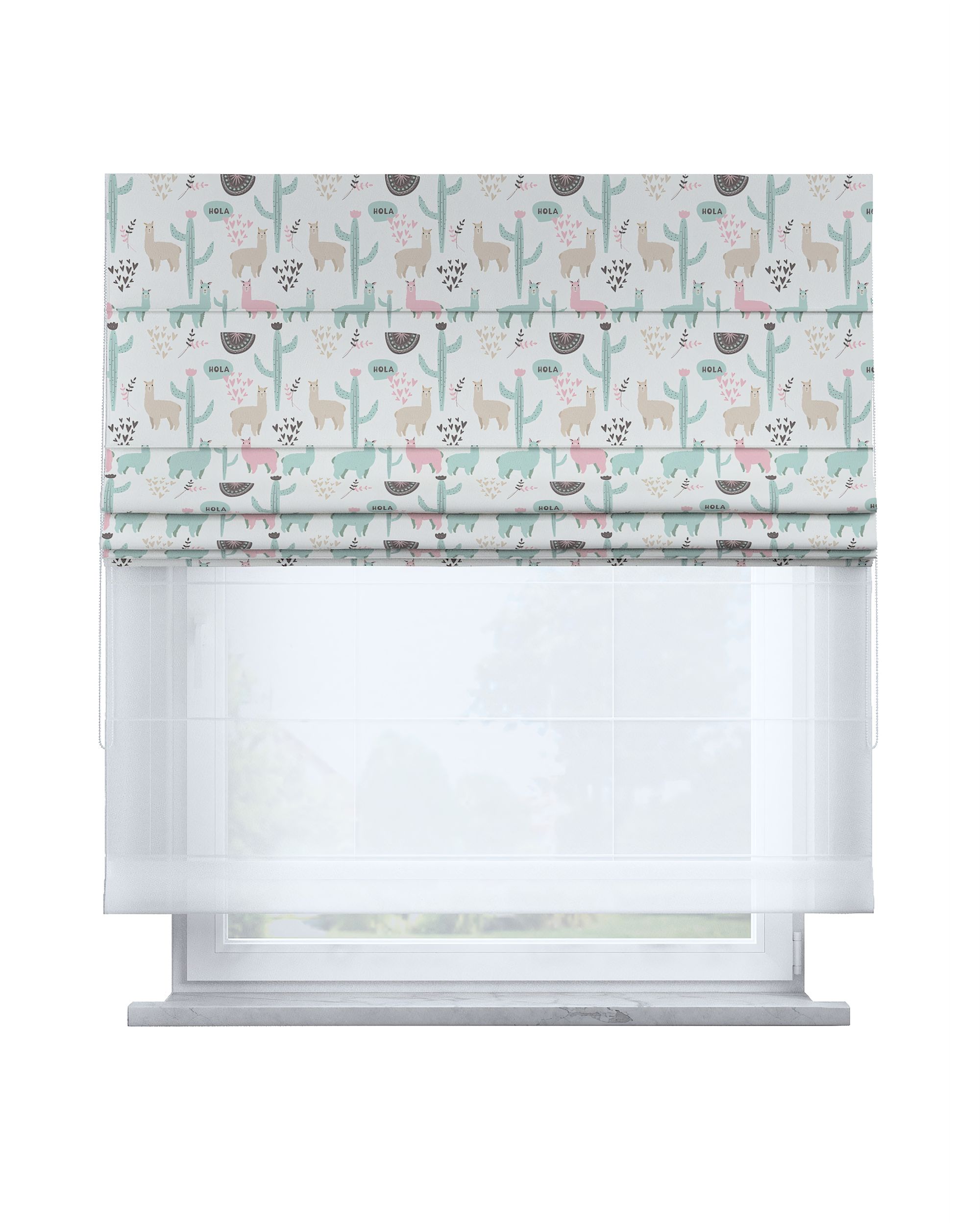 Store romain Duo couleur vert tissu à motifs