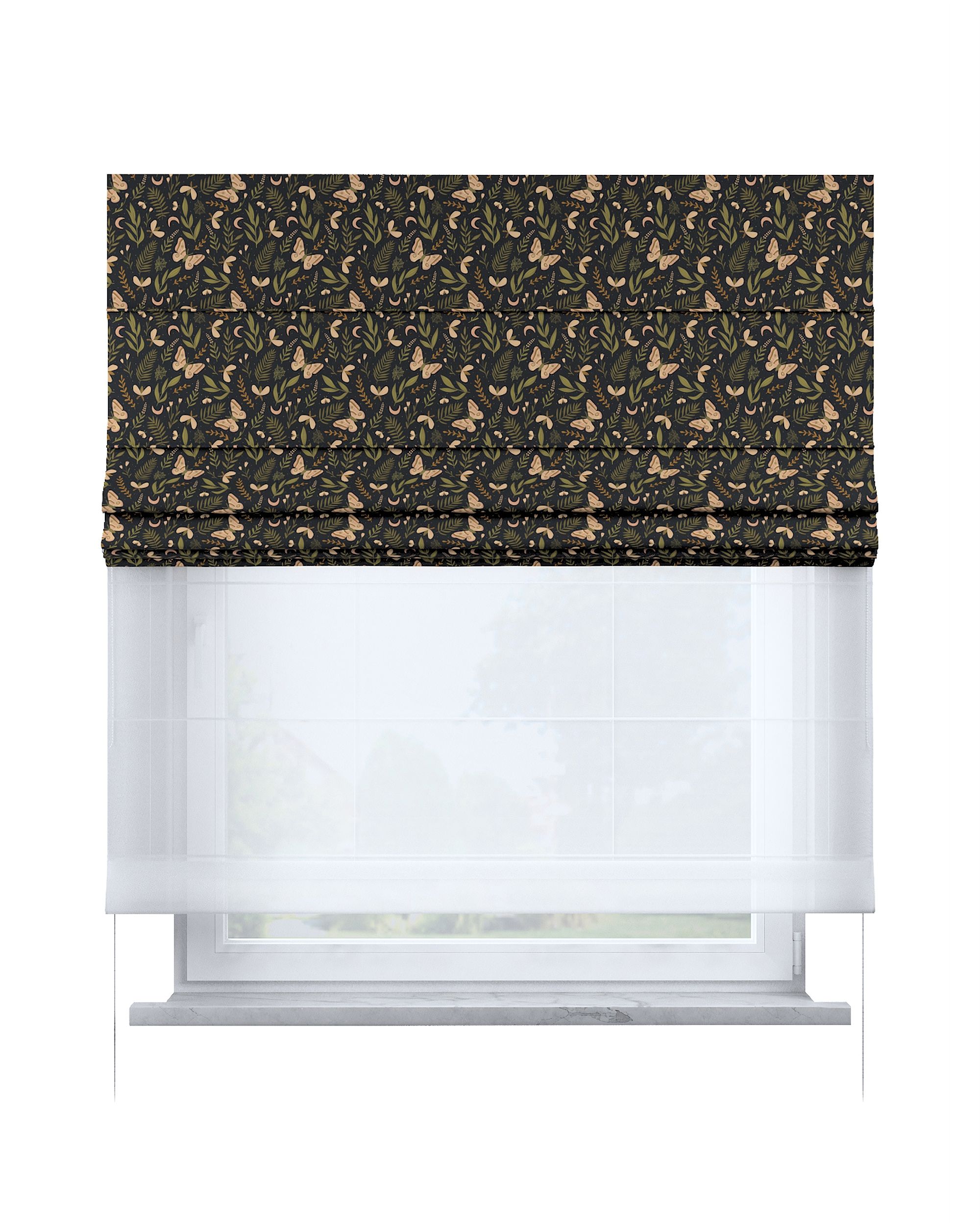 Store romain Duo couleur noir tissu à motifs