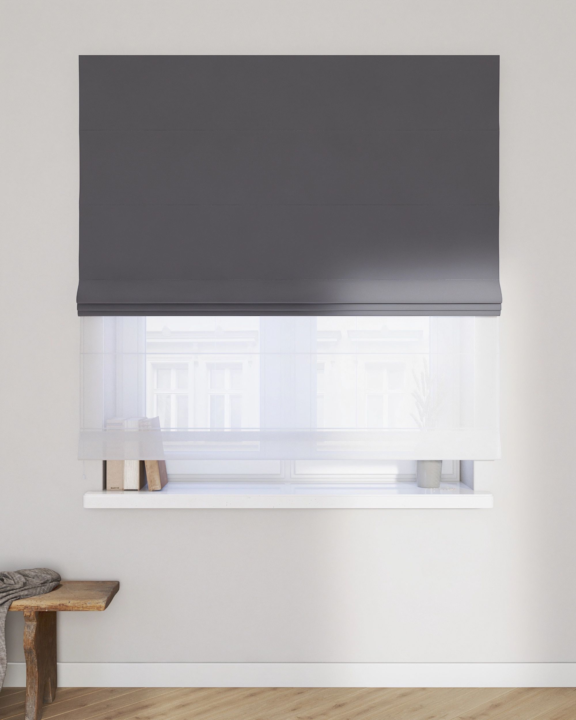 Store romain Duo couleur gris tissu brillant, velours (hover)