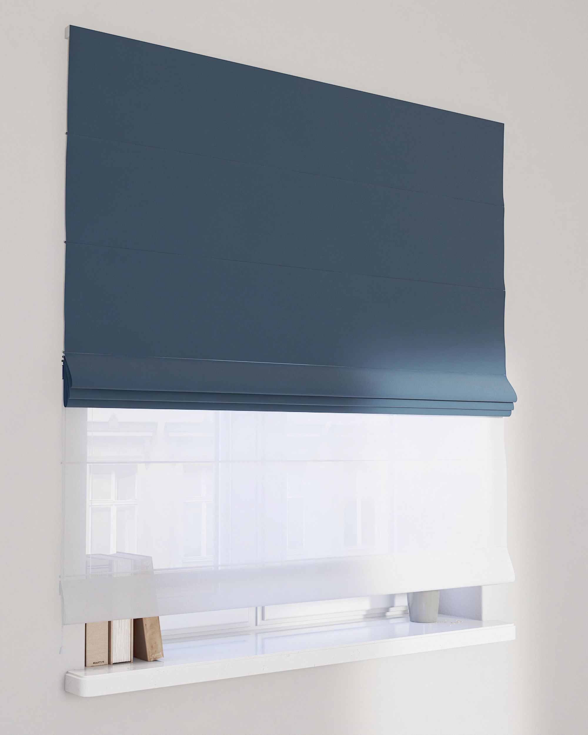 Store romain Duo couleur bleu tissu brillant, velours
