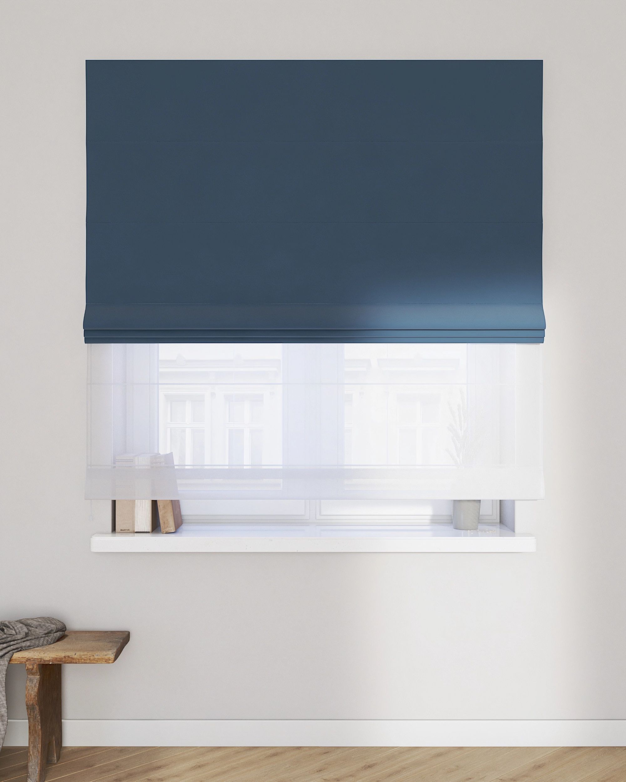 Store romain Duo couleur bleu tissu brillant, velours (hover)
