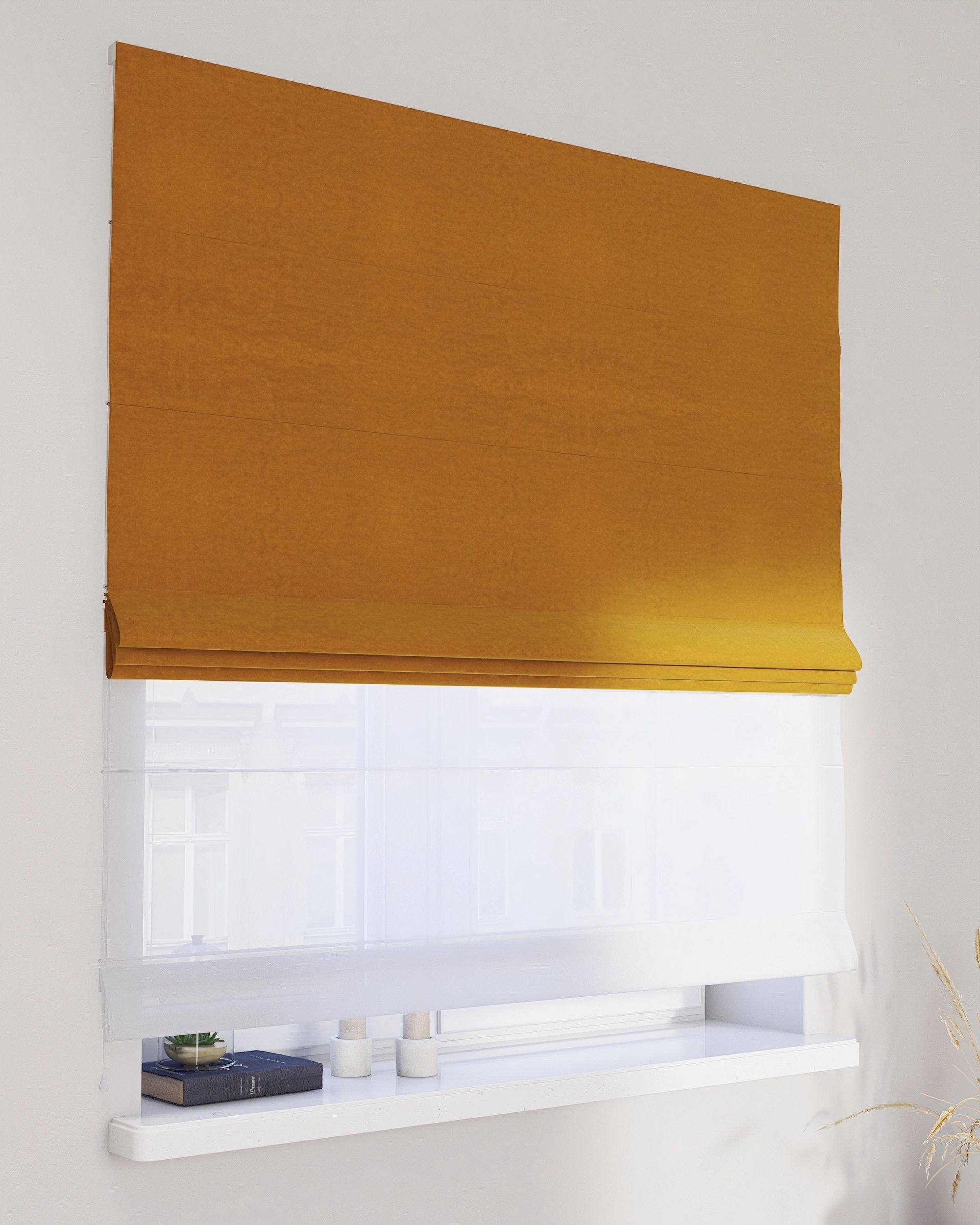 Store romain Duo couleur jaune tissu brillant, velours