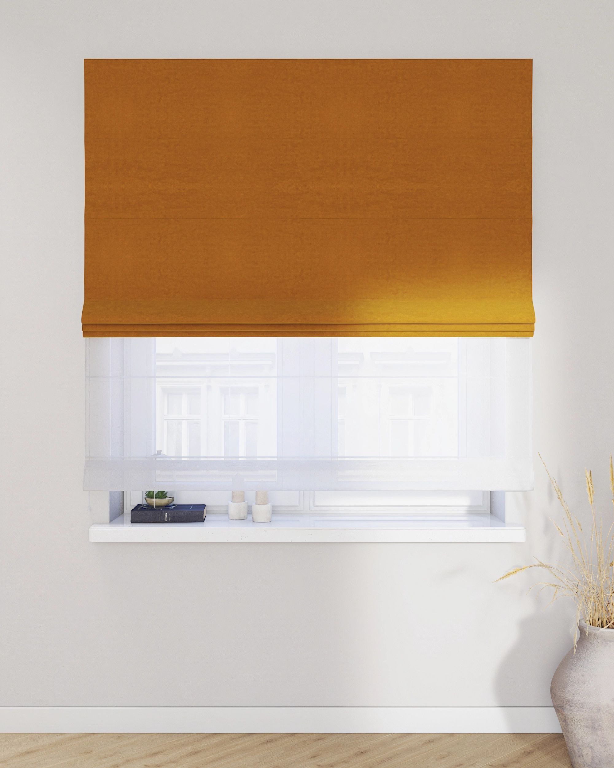 Store romain Duo couleur jaune tissu brillant, velours (hover)