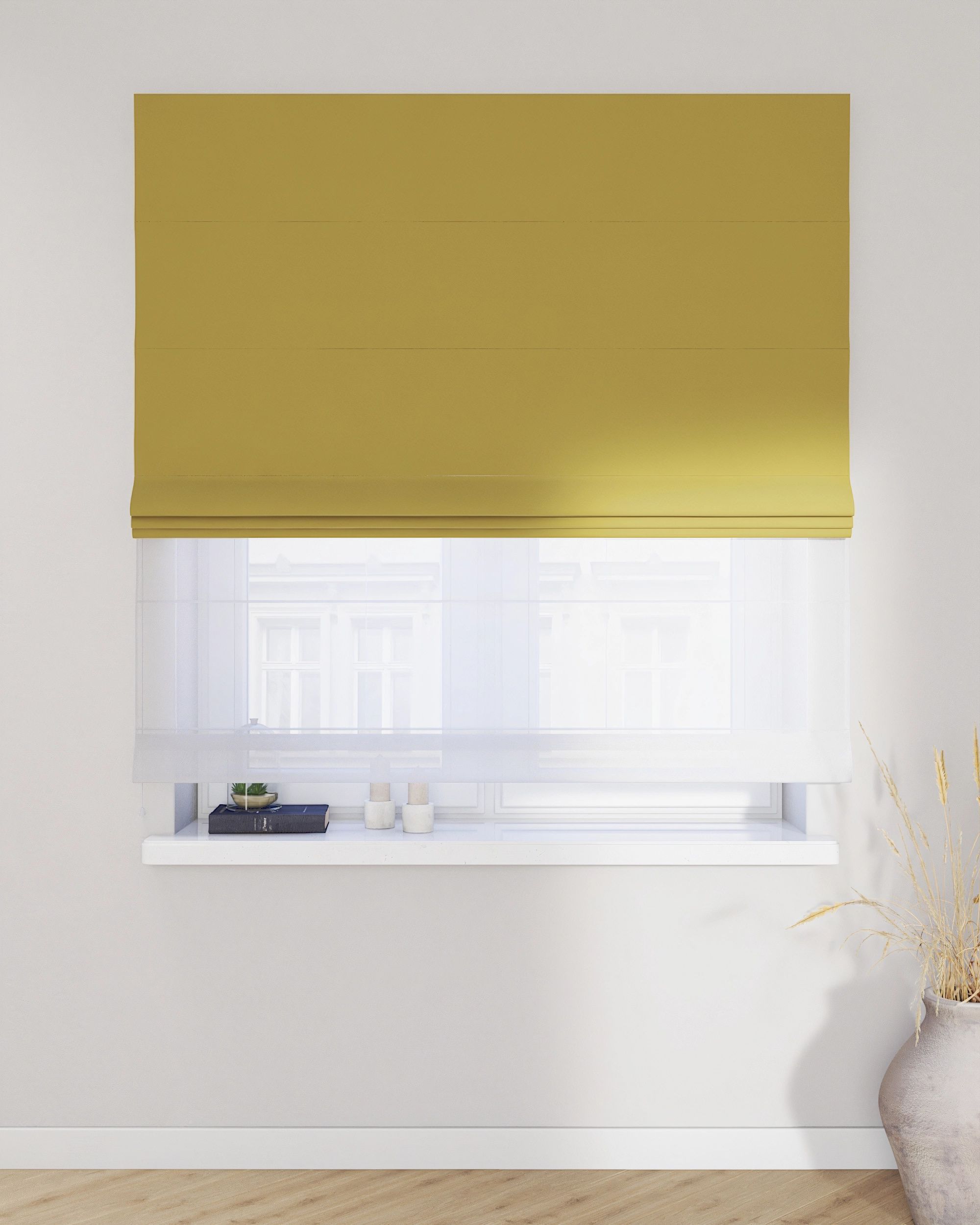 Store romain Duo couleur vert tissu brillant, velours (hover)
