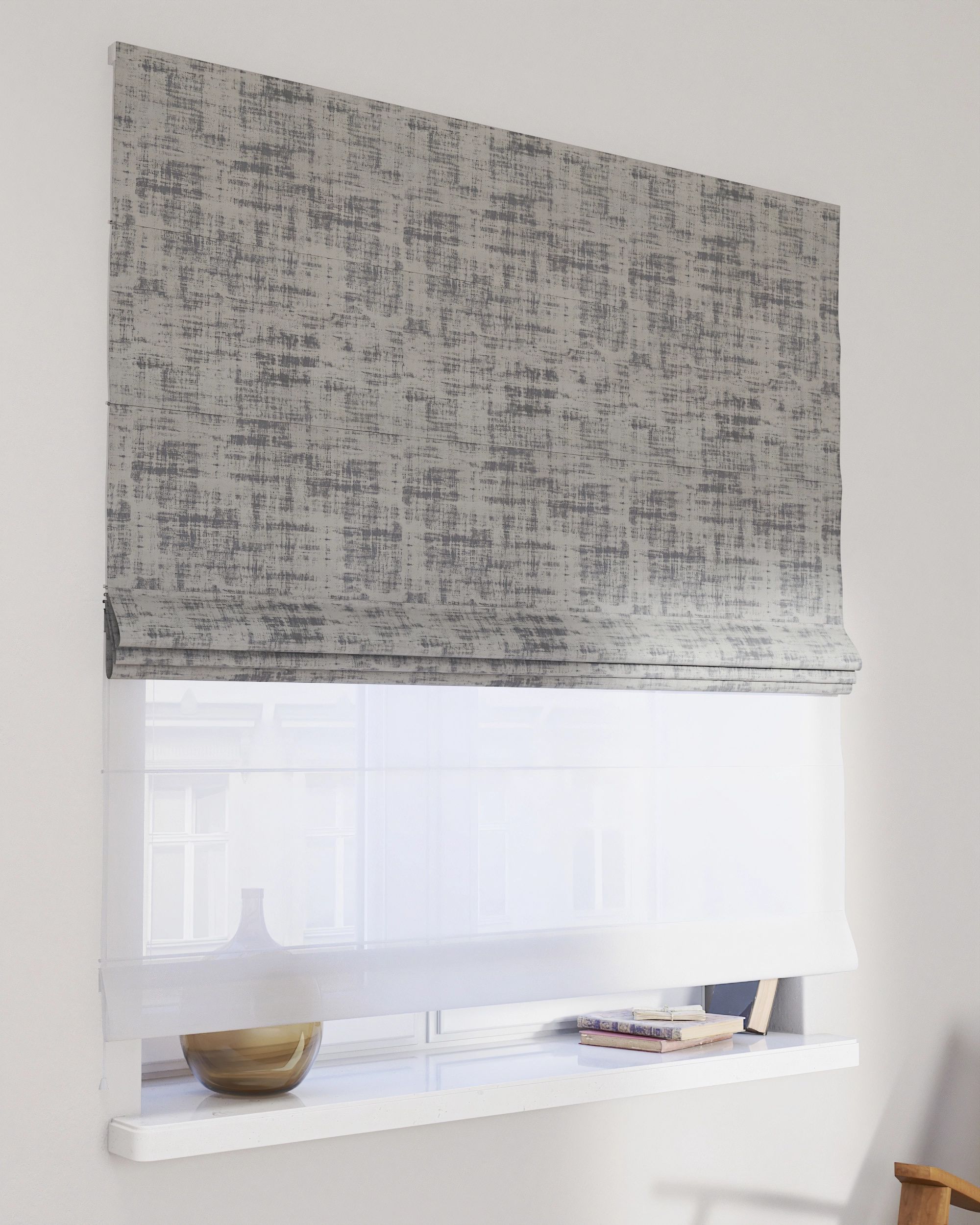 Store romain Duo couleur gris tissu brillant, velours