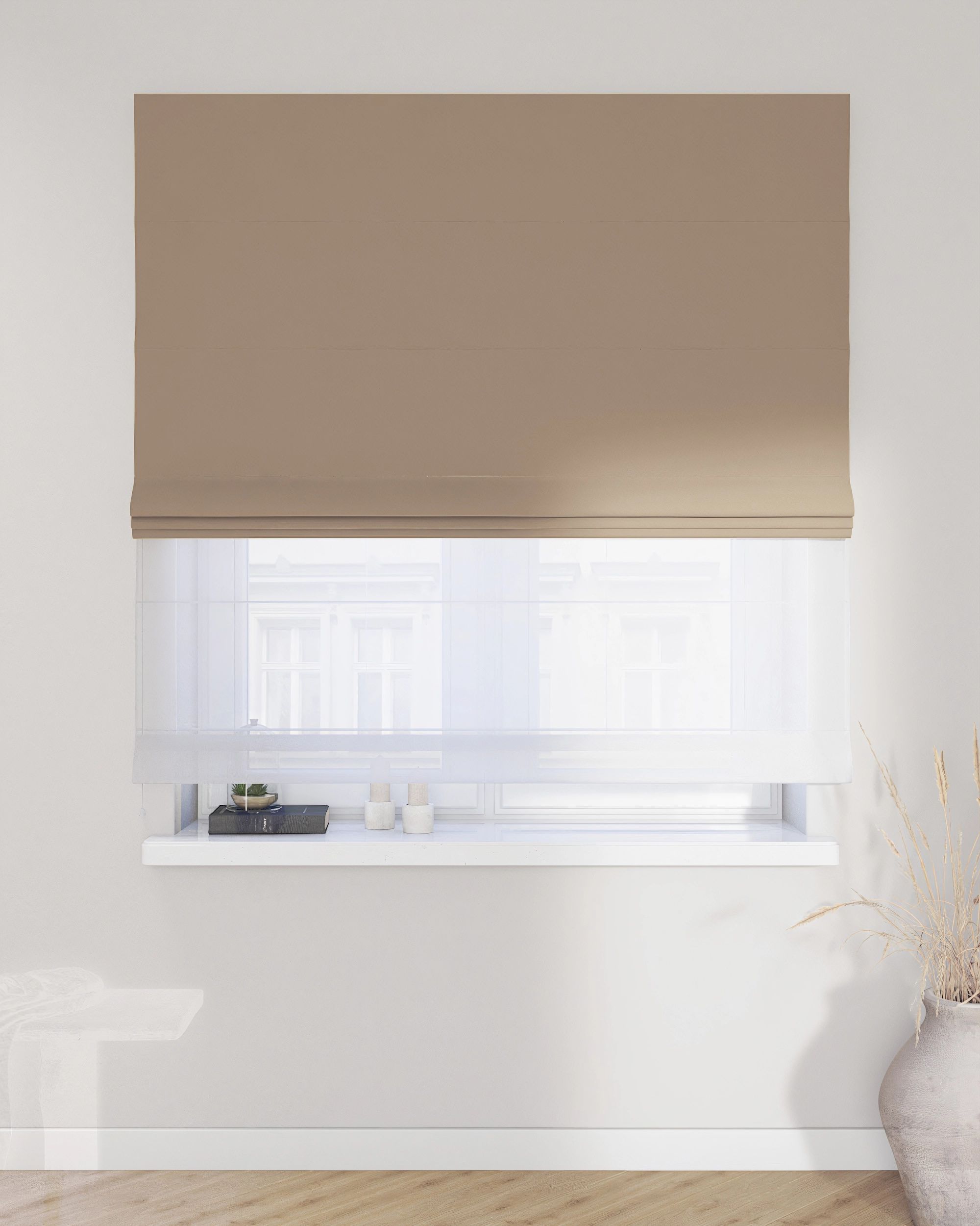 Store romain Duo couleur beige tissu brillant, velours (hover)