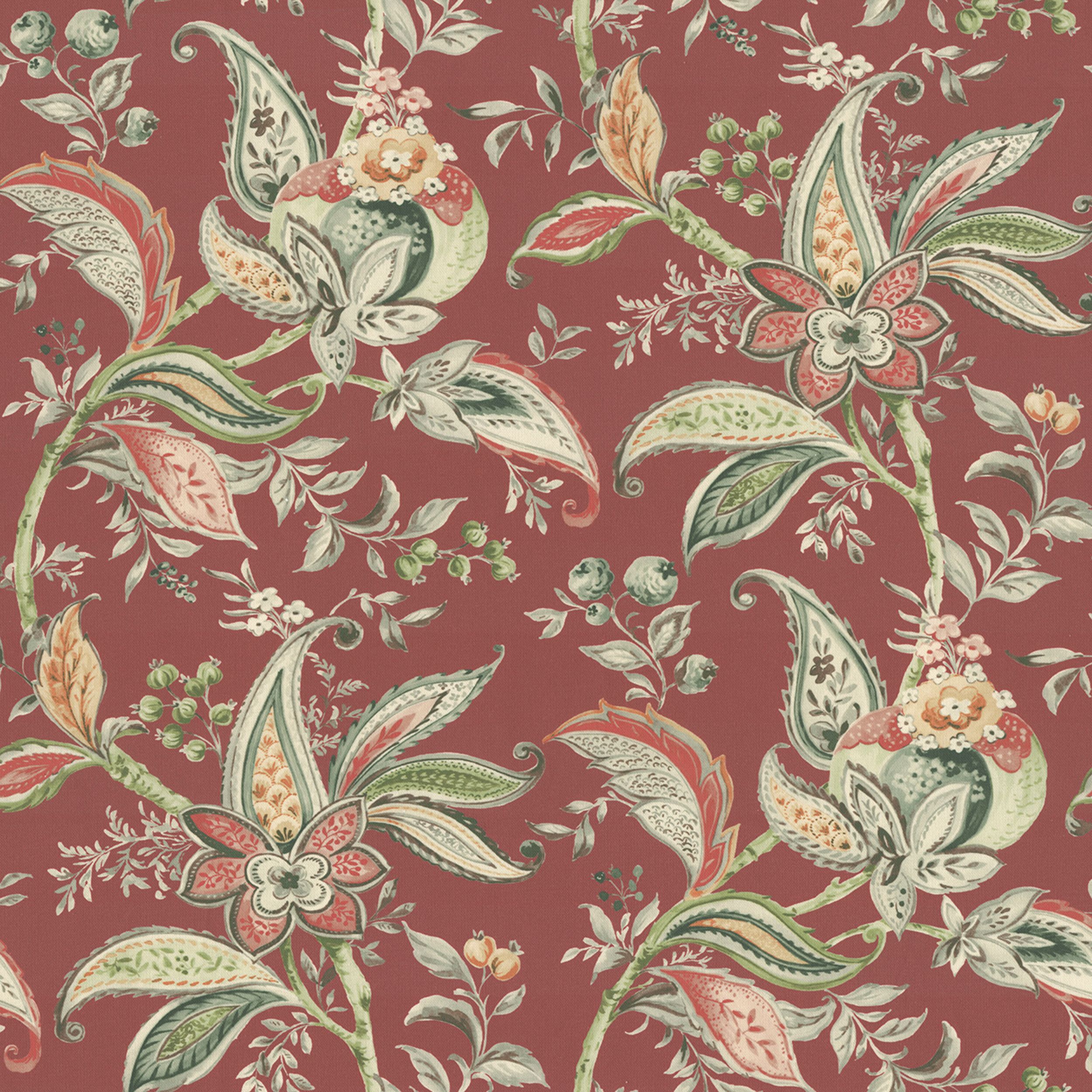 Gardenia 142-12 motifs végétaux et floraux sur fond rouge brique