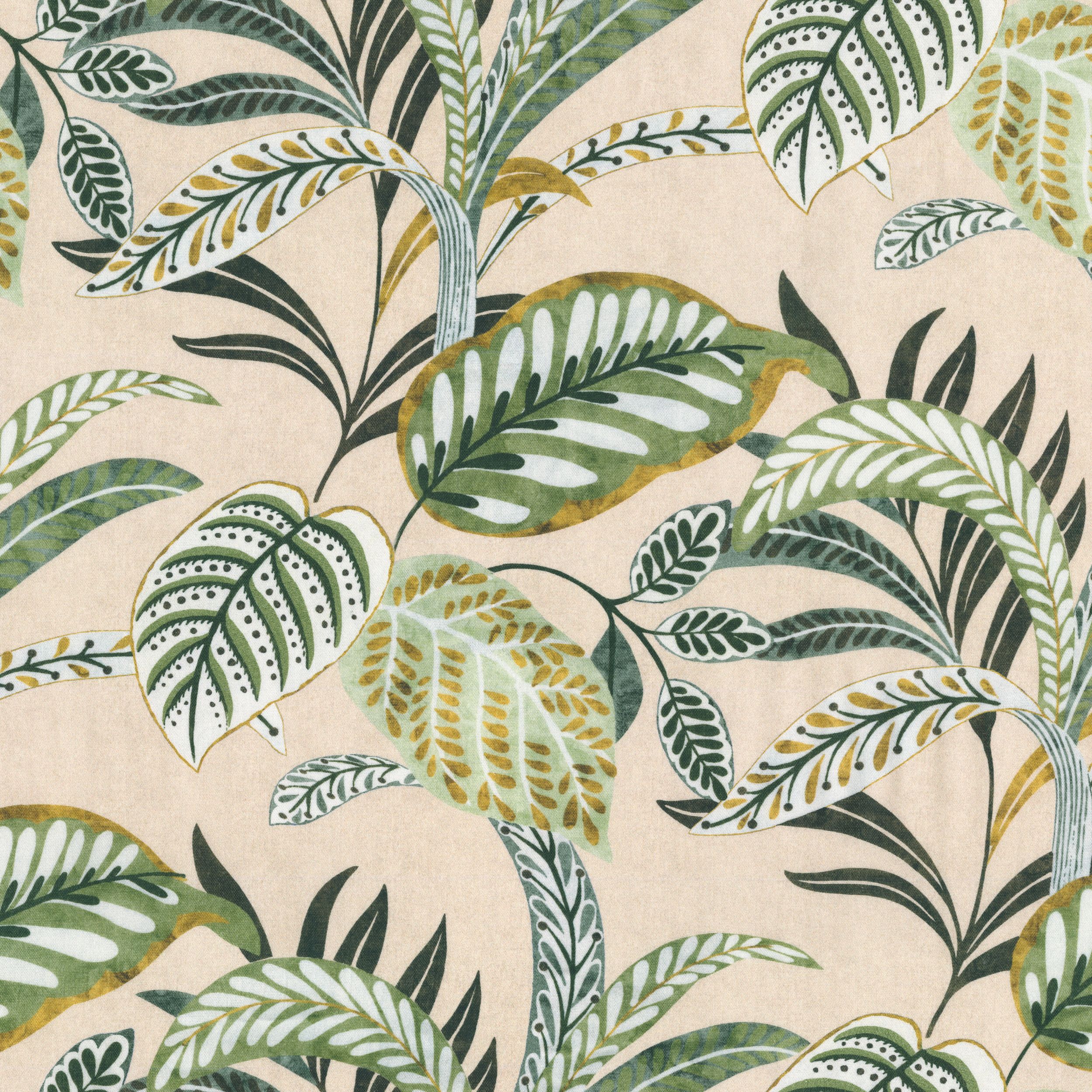 Flowers 142-96 feuilles vert olive sur fond lin
