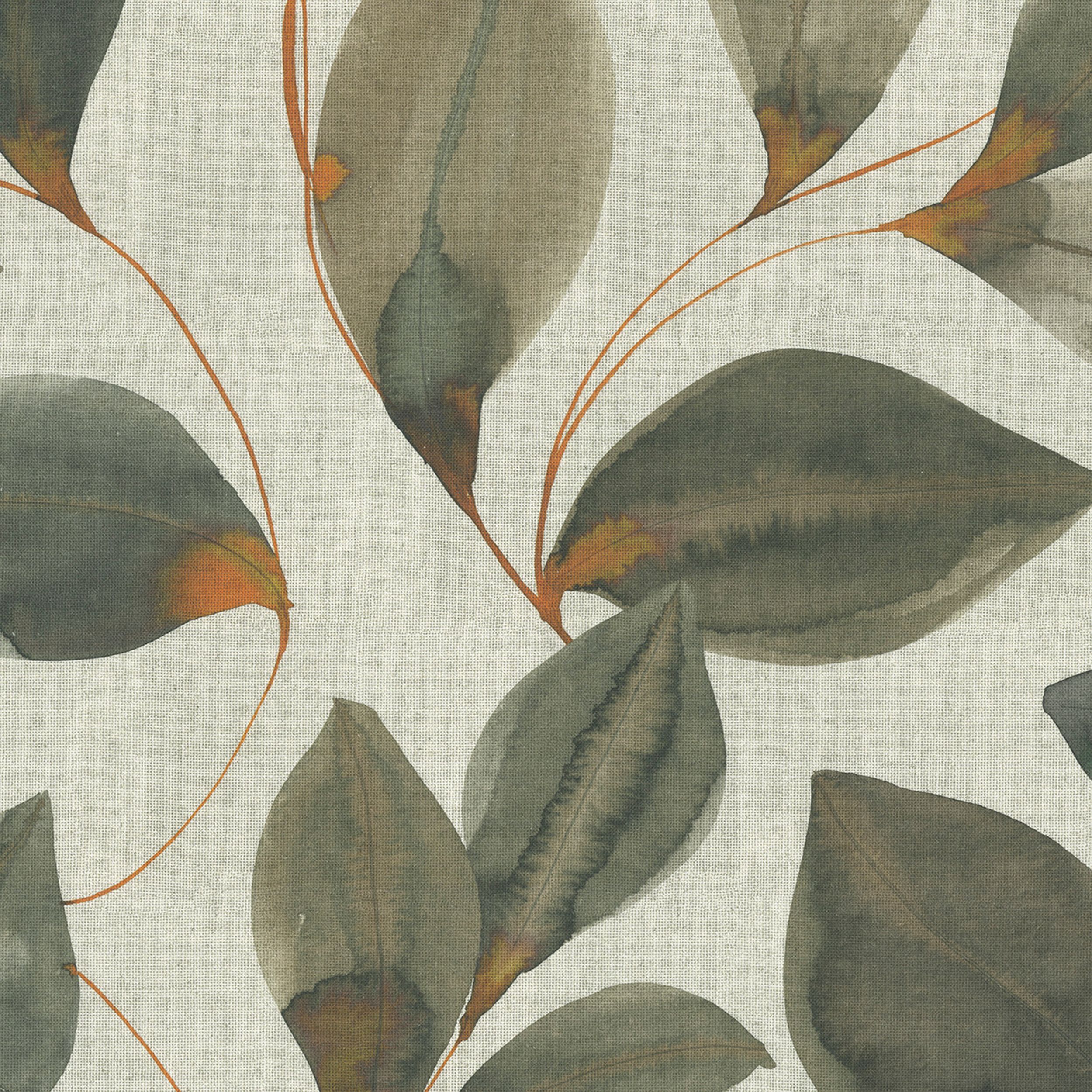 Gardenia 143-17 feuilles marron et orange sur fond lin gris