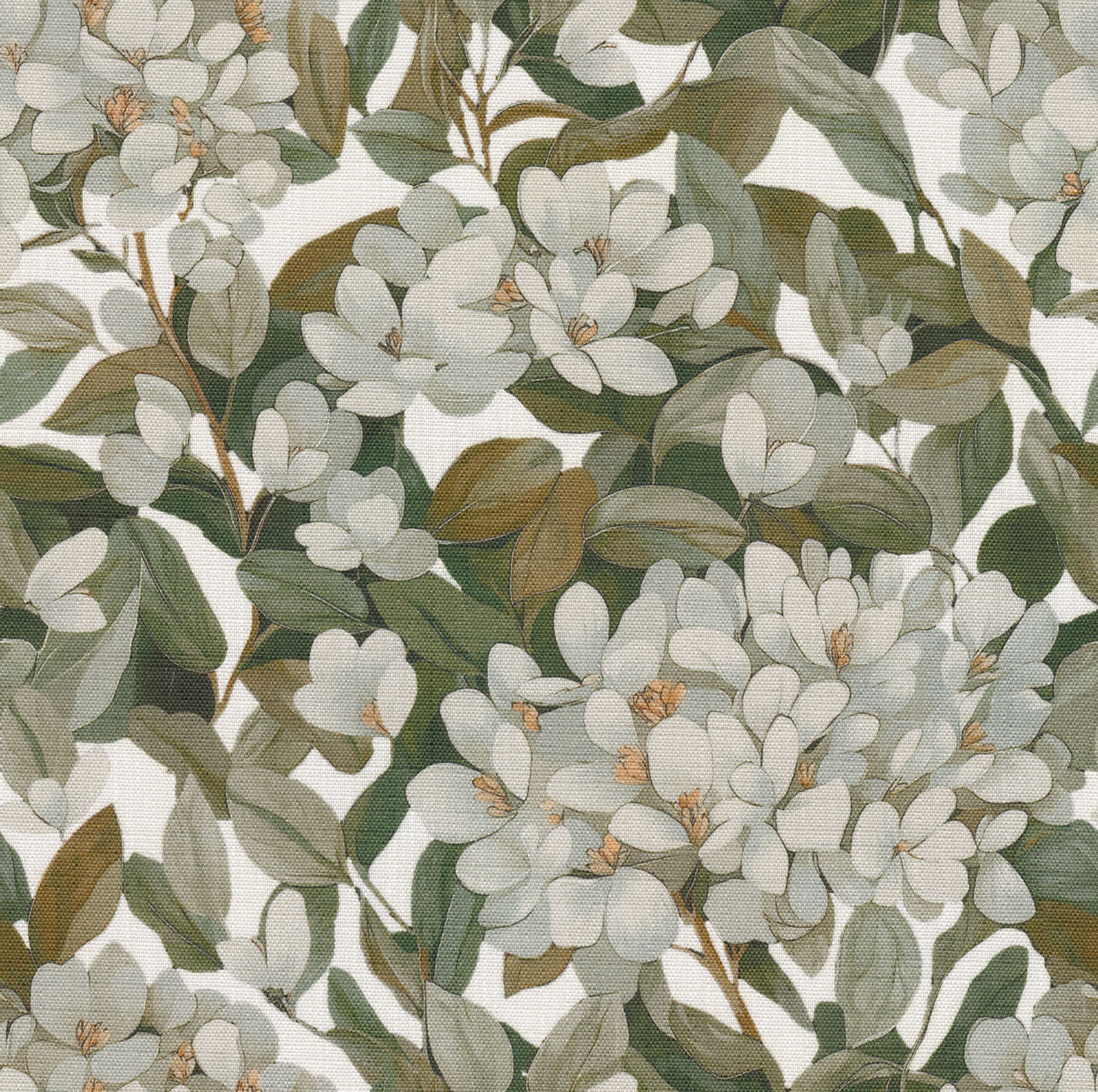 Botanic Viscose 145-20 feuilles vertes sur fond blanc