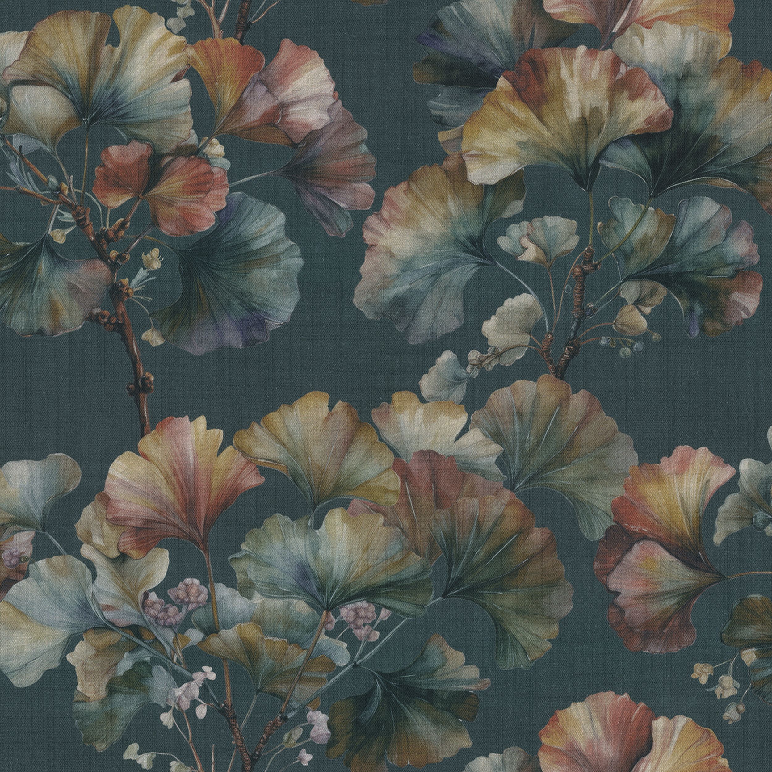 Botanic Viscose 145-24 feuilles de ginkgo sur fond marine