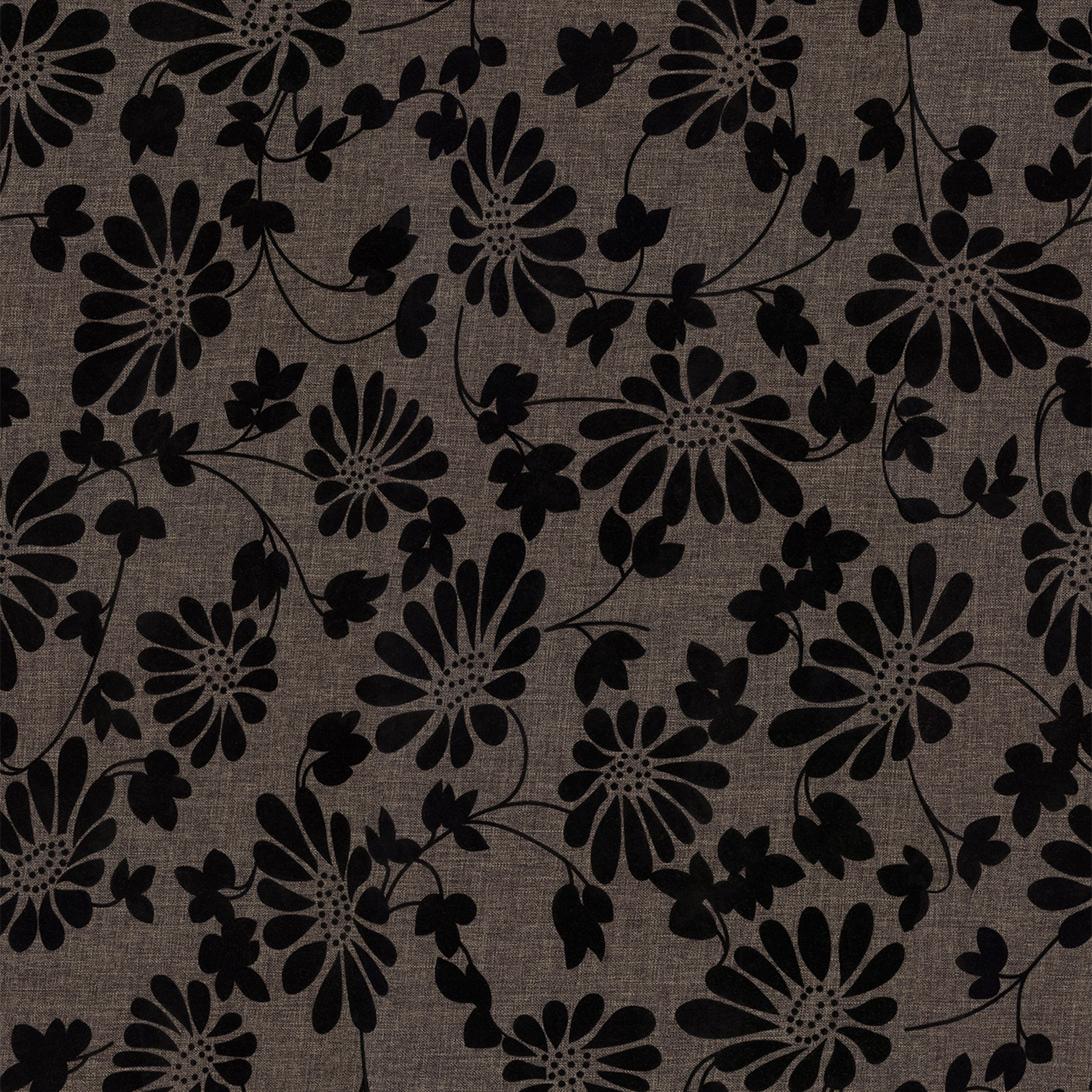 Living Plus 162-10 fleurs noires sur fond marron